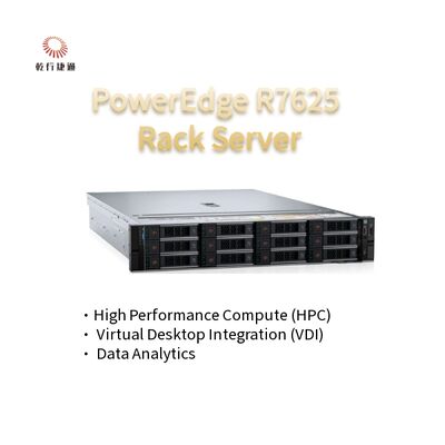 2U Two Socket PowerEdge R7625 Rack Server 4th Gen AMD EPYCTM โปรเซสเซอร์สูงถึง 8x PCIe Gen5 สล็อต 12 X 2.5" SATA/SAS SSD